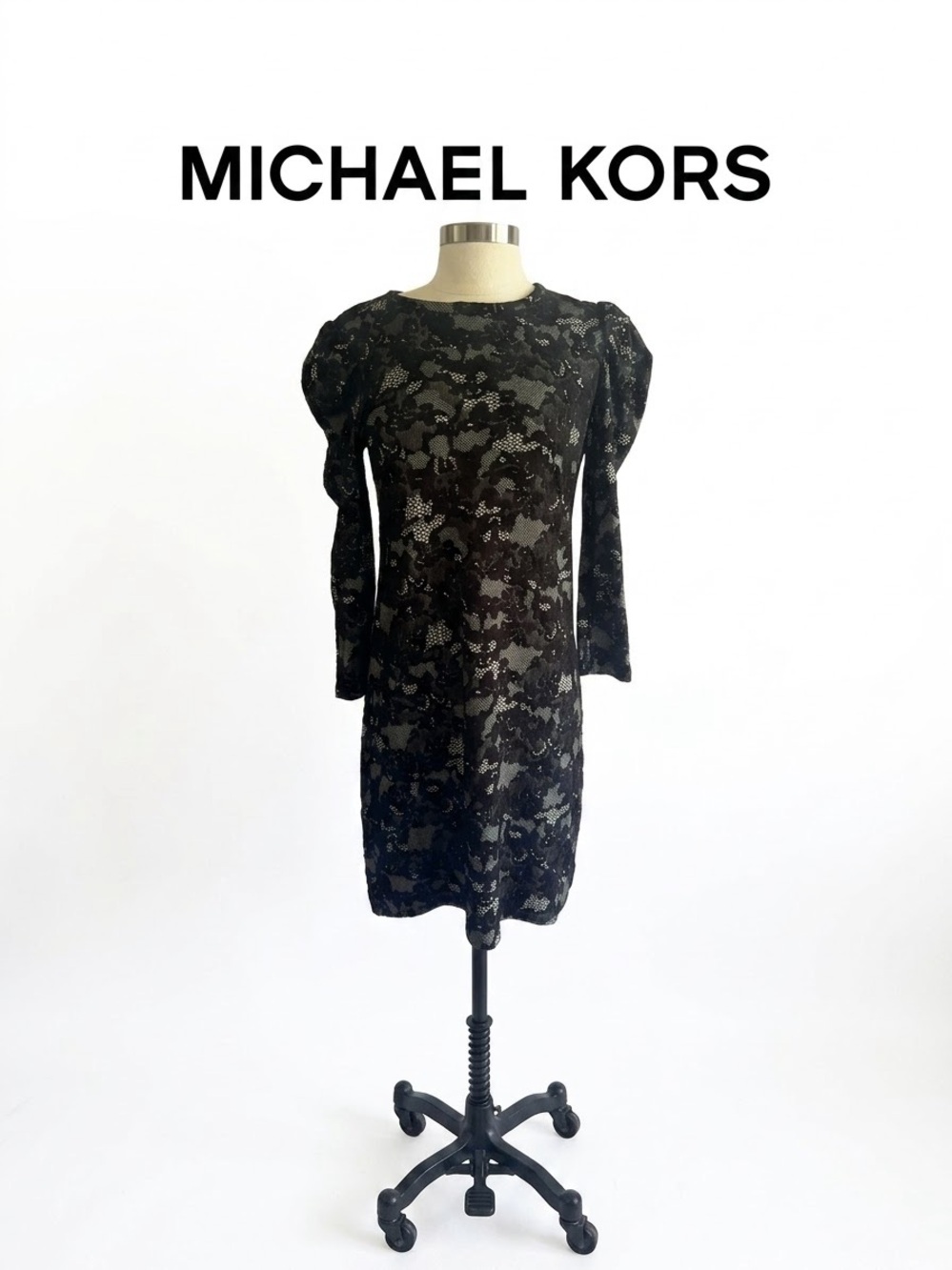 MICHAEL KORS Black Lace Long Sleeve Sheath Dress Size PS 0232
